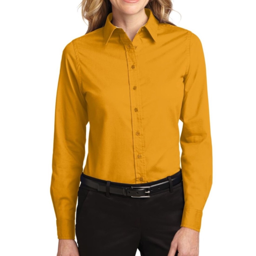 Yellow Gold Long Sleeve Button Down Business Shirt Top Blouse Women - Small